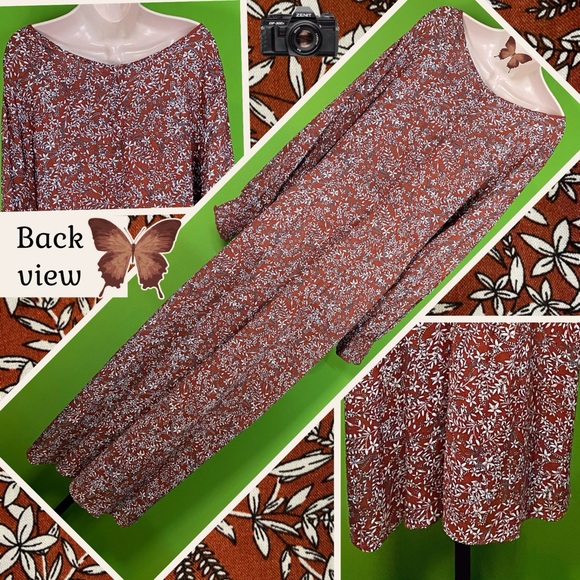 GAOVOT NWT L BROWN/IVORY FLORAL LONG MAXI DRESS W SIDE SLITS LIGHTWEIGHT UNLINED - Picture 10 of 16